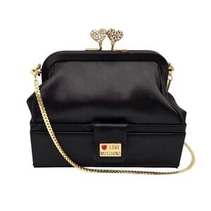 LOVE Moschino Kissing Hearts Black Box Clutch Gold Chain Shoulder Bag‎